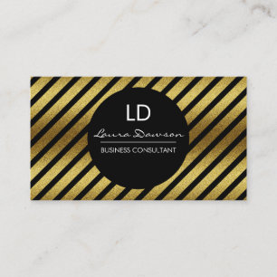 Tarjeta De Visita Círculo y tiras de monograma de glamour de oro