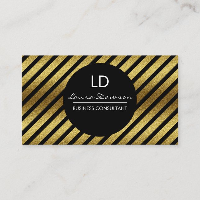 Tarjeta De Visita Círculo y tiras de monograma de glamour de oro (Anverso)