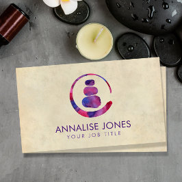 Tarjeta De Visita Círculo Zen Enso y piedras Zen - acuarela púrpura