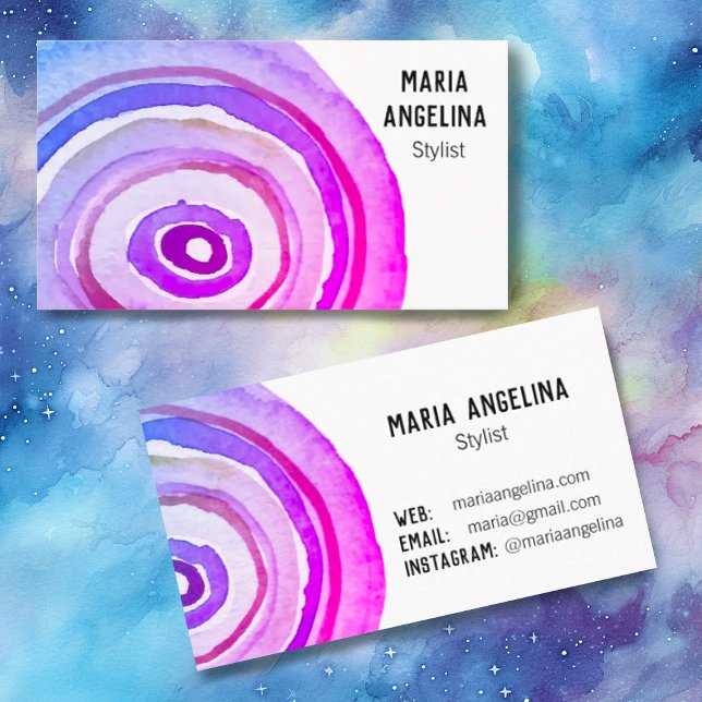 Tarjeta De Visita Círculos acuarelas Anillos neutrales Resumen púrpu (Beautiful hand-painted watercolor rings in shades of purple. Customize with your own text!)