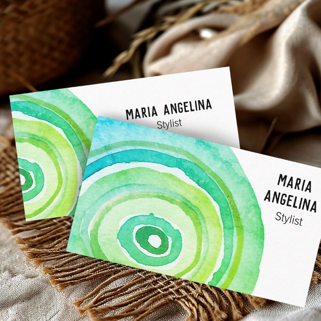 Tarjeta De Visita Círculos de acuarela Anillos neutrales Resumen Ver (Watercolor Circles Neutral Rings Abstract Green Business Card
)