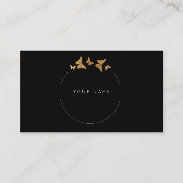 Tarjeta De Visita Círculos de mariposa Relieve metalizado dorado Vip (Anverso)