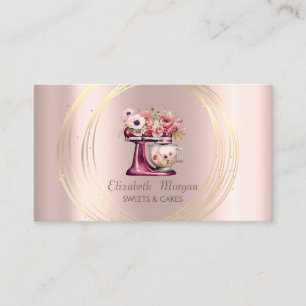 Tarjeta De Visita Círculos de Oro Brillo Mezclador de Flores Rojo Or
