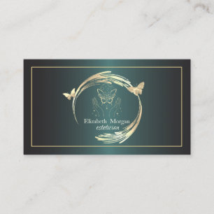 Tarjeta De Visita Círculos de oro elegantes marco mariposas verde os
