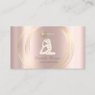 Tarjeta De Visita Círculos de oro Silueta de niña de yoga Rosa dorad