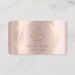 Tarjeta De Visita Circulos Dorados Cupcake Brillante Rosa Dorado