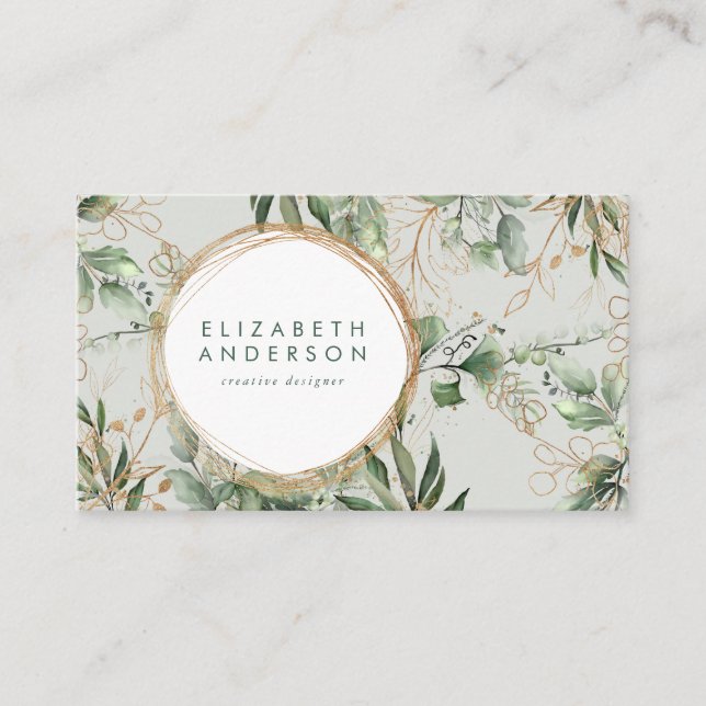 Tarjeta De Visita Círculos dorados Eucalyptus Elegante Vidrio Verde (Anverso)