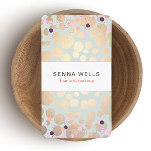 Tarjeta De Visita Círculos dorados y colorido confetti Salón de bell