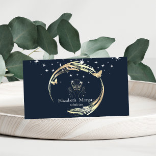 Tarjeta De Visita Círculos Elegantes de Oro Mariposas Estrellas Azul