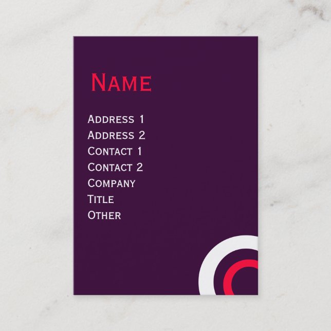 TARJETA DE VISITA CÍRCULOS GEOMÉTRICOS ROJOS DE PURPLE ABSTRACTOS CO (Anverso)
