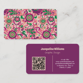 Tarjeta De Visita Ciruela Groovy Psicodélico 60s 70s Floral