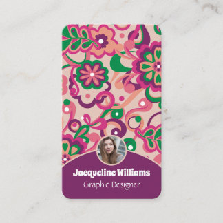 Tarjeta De Visita Ciruela Groovy Psicodélico 60s 70s Floral II