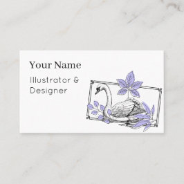 Tarjeta De Visita Cisne Majestuoso y Hojas de Lavanda - Ilustración