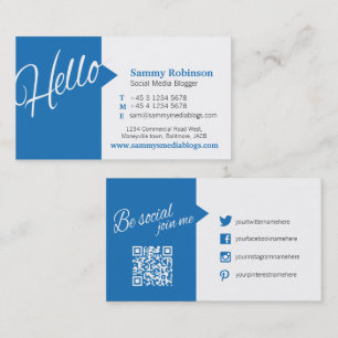 Tarjeta De Visita Cita blanca azul medios sociales y código QR