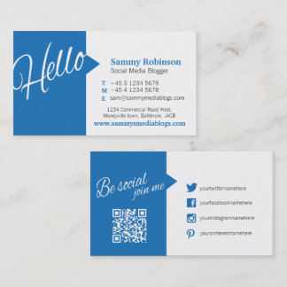 Tarjeta De Visita Cita blanca azul medios sociales y código QR