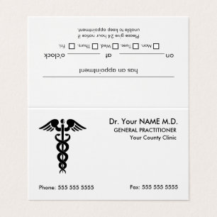 Tarjeta De Visita Cita blanca médica Caduceus