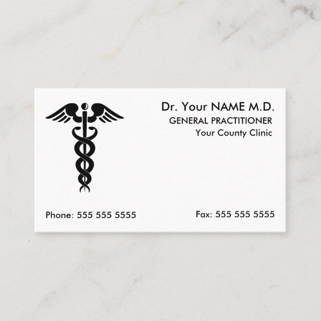Tarjeta De Visita Cita blanca médica Caduceus (Anverso)