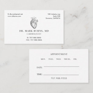 Tarjeta De Visita Cita con cardiólogo médico corazón anatómico
