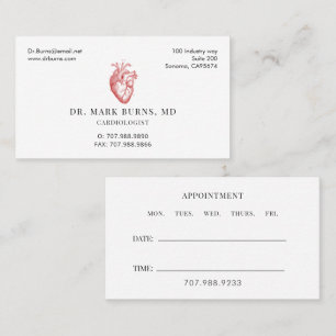 Tarjeta De Visita Cita con cardiólogo médico corazón anatómico
