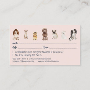 Tarjeta De Visita Cita de aseo para perro lindo rosa marino