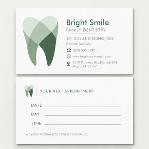 Tarjeta De Visita Cita de consultorio dental verde del dentista
