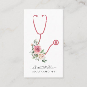 Tarjeta De Visita Cita de Cuidador con Estetoscopio Floral