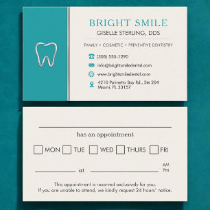 Tarjeta De Visita Cita de dentista con diente metálico turquesa