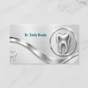 Tarjeta De Visita Cita De Dentista Empresarial De Metal Plateado Mod