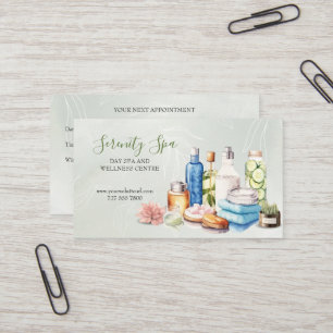 Tarjeta De Visita Cita de Green Watercolor Day Spa and Wellness