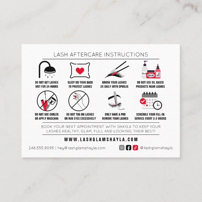 Tarjeta De Visita Cita de las instrucciones de poscuidado de Extensi (Reverso)