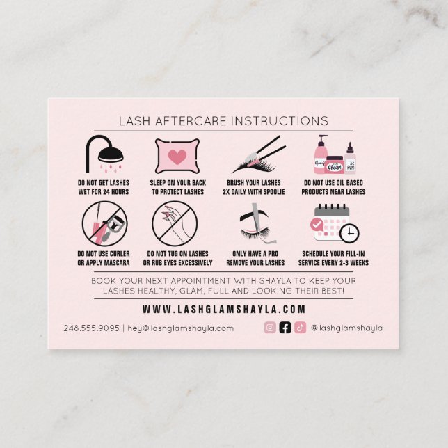 Tarjeta De Visita Cita de las instrucciones de poscuidado de Extensi (Reverso)