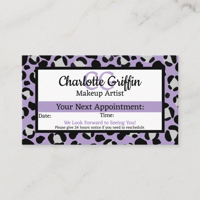 Tarjeta De Visita Cita de Lavender Purple Leopard Lash y Makeup (Anverso)