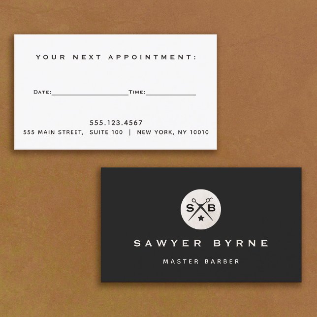 Tarjeta De Visita Cita de monograma de barbería retro de Guay (Subido por el creador)