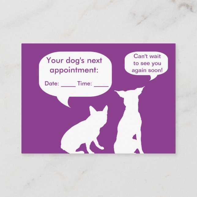 Tarjeta De Visita Cita de Trendy Purple Silhouette Dog Groomer (Reverso)