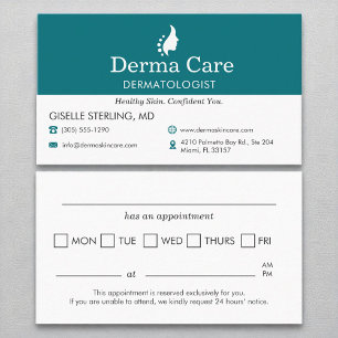 Tarjeta De Visita Cita del dermatólogo del Centro de Atención de la 