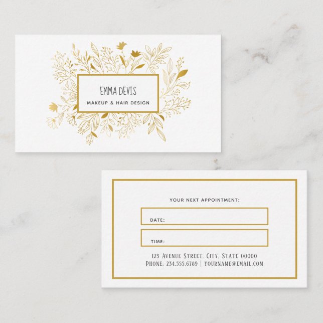 Tarjeta De Visita Cita del Dorado Botánico Beauty Salon Hair Dresser (Anverso / Reverso)