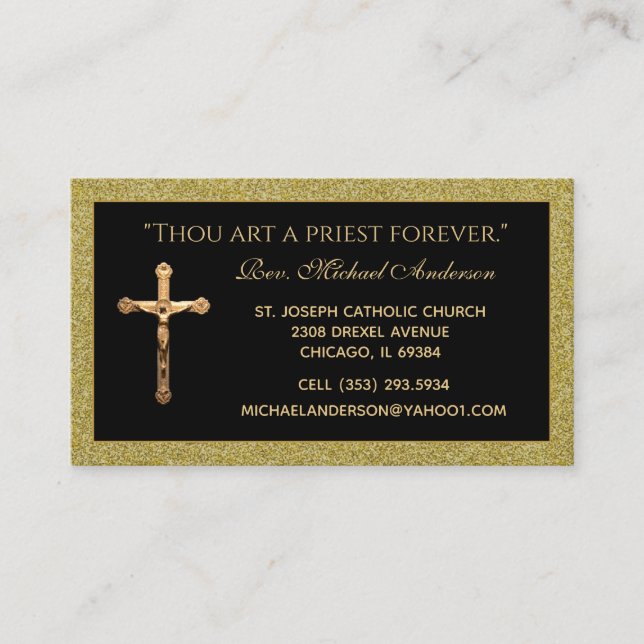 Tarjeta De Visita Cita del sacerdote católico de crucifijo de oro (Anverso)