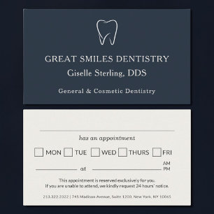 Tarjeta De Visita Cita dental azul marino del dentista