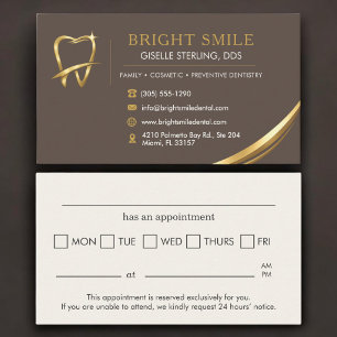 Tarjeta De Visita Cita Dental Logo Dorado Marrón Dentista