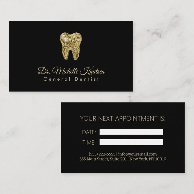 Tarjeta De Visita Cita Dentista Profesional Dental Black Gold (Anverso / Reverso)