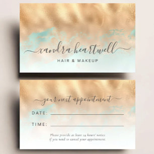 Tarjeta De Visita Cita en el Salón de Belleza Gold Aqua Shimmer Scri