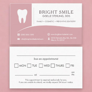 Tarjeta De Visita Cita en la oficina de dentista rosa femenino rubor