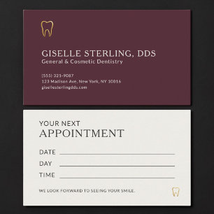 Tarjeta De Visita Cita en la Oficina Dental Burgundy & Gold