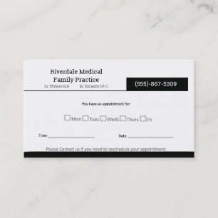 Tarjeta De Visita Cita médica simple de la oficina