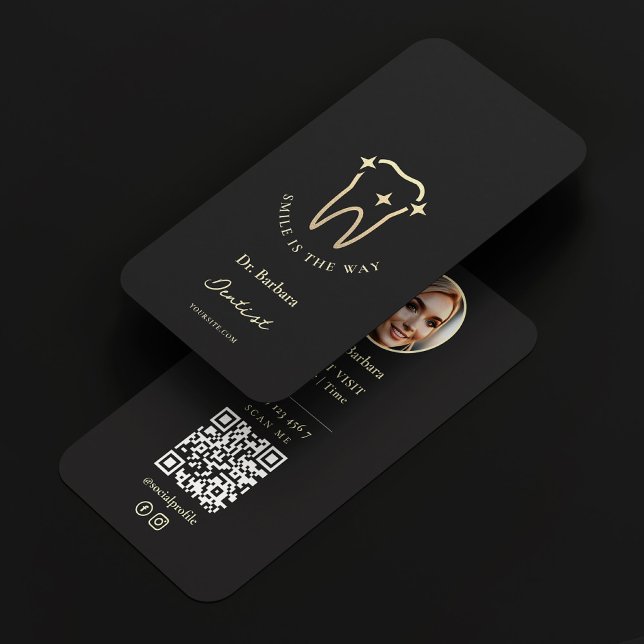 Tarjeta De Visita Cita moderna de Dentist Black Gold Tooth (Dentist Gold Tooth Black Modern Appointment Business Card
)