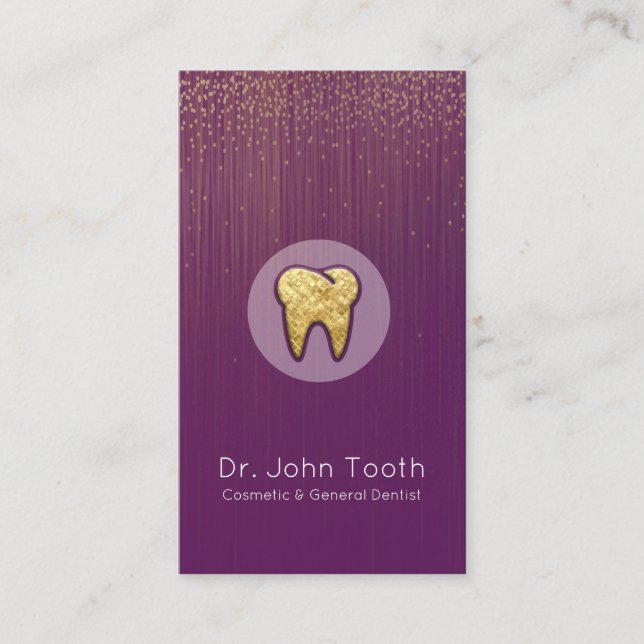 Tarjeta De Visita Cita moderna de dentista dental Purple Gold (Anverso)