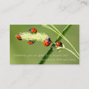 Tarjeta De Visita Cita motivacional positiva con pequeños ladybugs