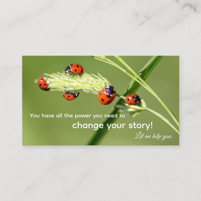 Tarjeta De Visita Cita motivacional positiva con pequeños ladybugs (Anverso)