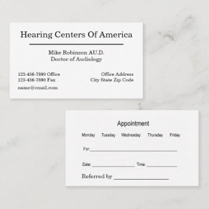 Tarjeta De Visita Cita simple de doctor de audiología