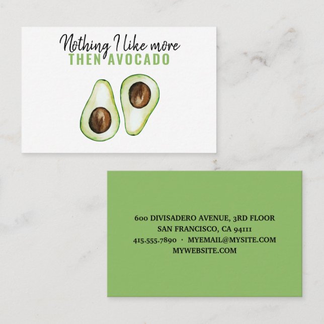 Tarjeta De Visita Cita Verde Moderna De Aguacate Para Regalo De Aman (Anverso / Reverso)